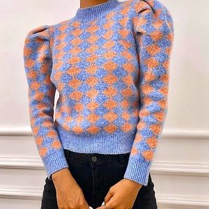 Puff Sleeve Argyle Sweater
